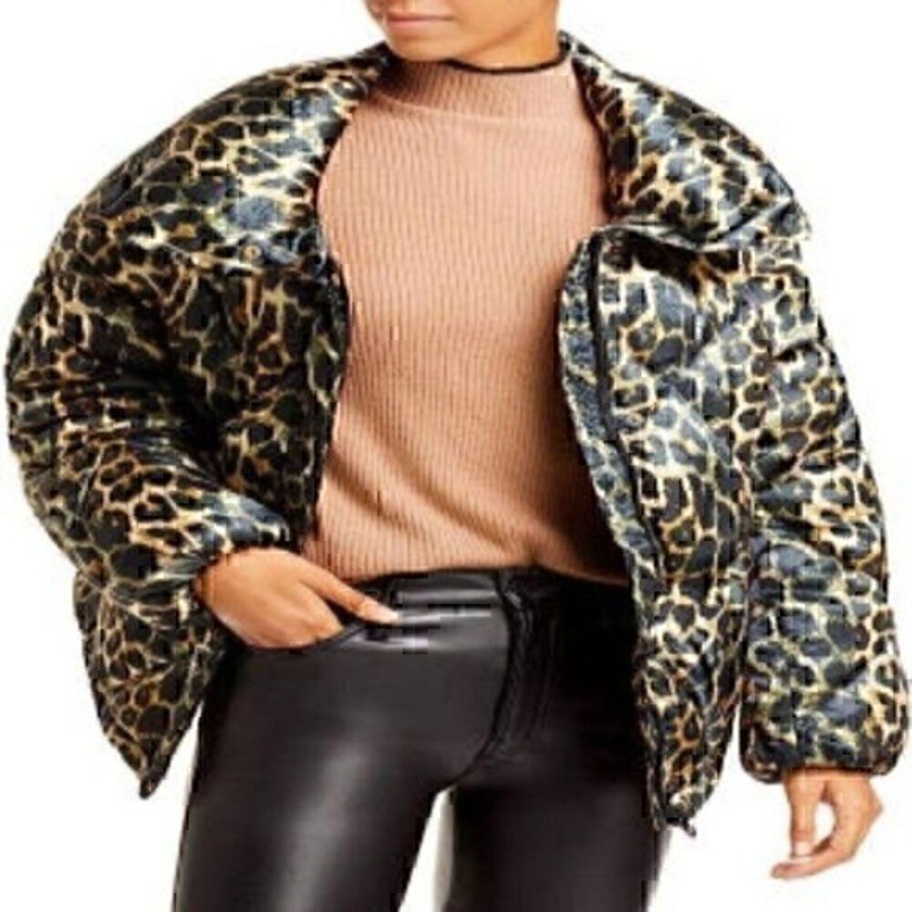 ANTHROPOLOGIE By OOFWEAR Cold Weather Puffer leopard print Coat size 42